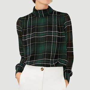 Ann Taylor Green Black Plaid Top